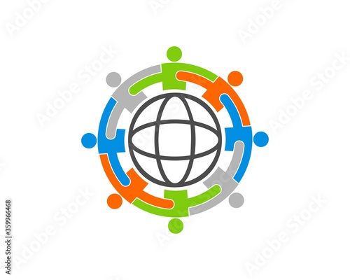 Abstract people connection with globe inside
