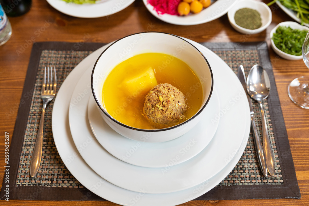 Tasty meat soup, Bozbash with potato Tasty meat soup, Bozbash with potato