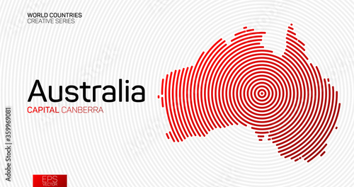 Abstract map of Australia with red circle lines