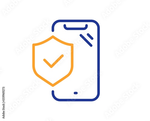 Phone insurance hand line icon. Risk coverage sign. Device protection symbol. Colorful thin line outline concept. Linear style phone insurance icon. Editable stroke. Vector