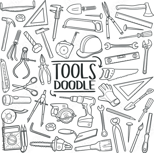 Tools and Equipment Traditional Doodle Icons Sketch Hand Made Design Vector