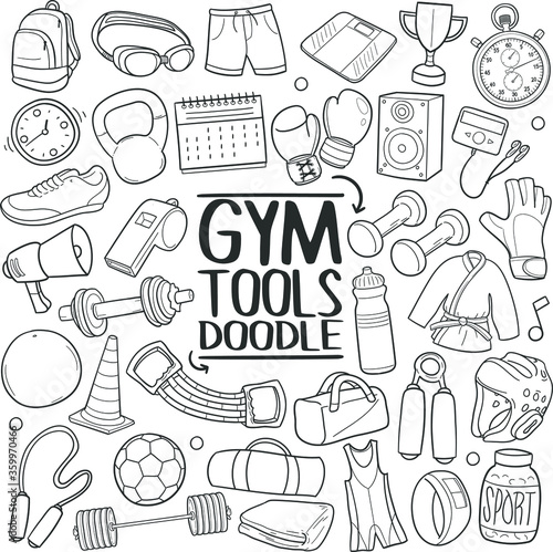 Gym Tools Doodle Icons Sketch Hand Made