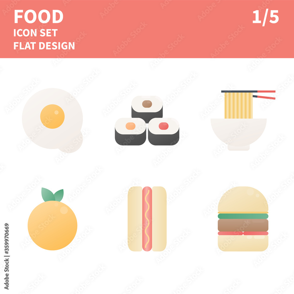 Set of food icon. Food flat icons. Vector illustration.