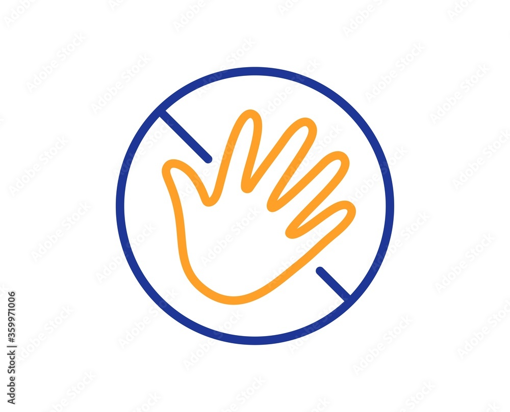 Do not touch hand line icon. Hygiene rules - No touch with bare hand sign. For clean hands symbol. Colorful thin line outline concept. Linear style do not touch icon. Editable stroke. Vector Do not touch hand line icon. Hygiene rules - No touch with bare hand sign. For clean hands symbol. Colorful thin line outline concept. Linear style do not touch icon. Editable stroke. Vector