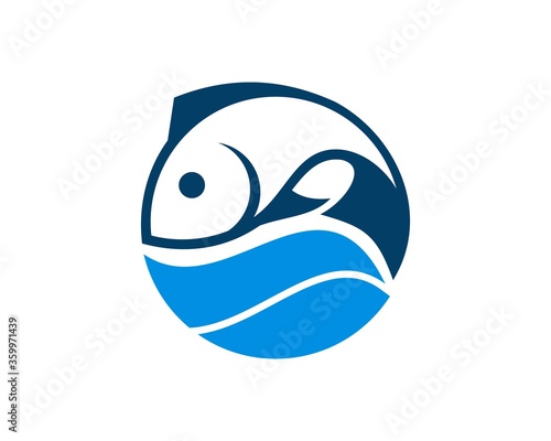 Fish and blue waves with circle shape