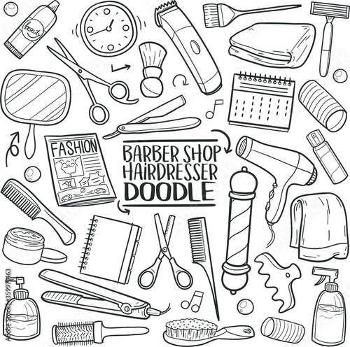 Barber Shop Traditional Doodle Icons Sketch Hand Made Design Vector