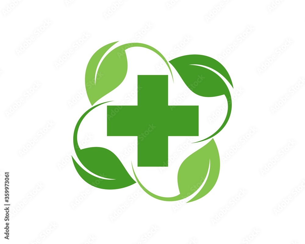 Medical symbol and green leaf spin Medical symbol and green leaf spin
