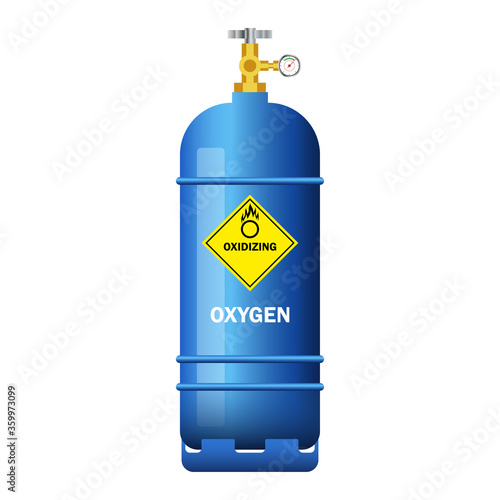 blue gas cylinder containing oxygen isolated on white background. vector illustration	