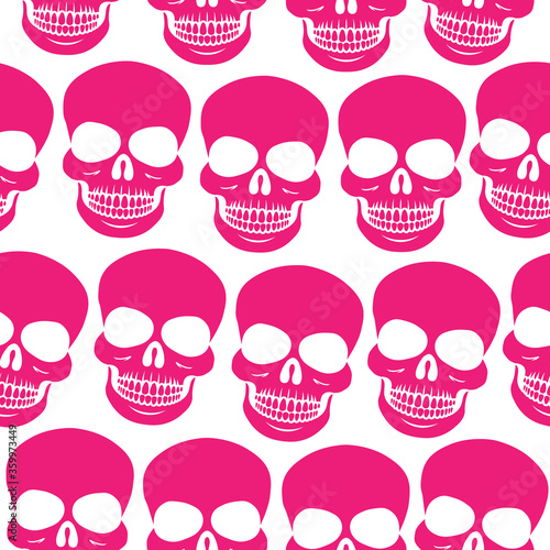 Skulls raspberry red seamless pattern. Repetitive vector on transparent background. 