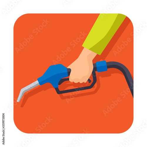 hand holding gasoline pistol pump fuel nozzle. vector illustration	