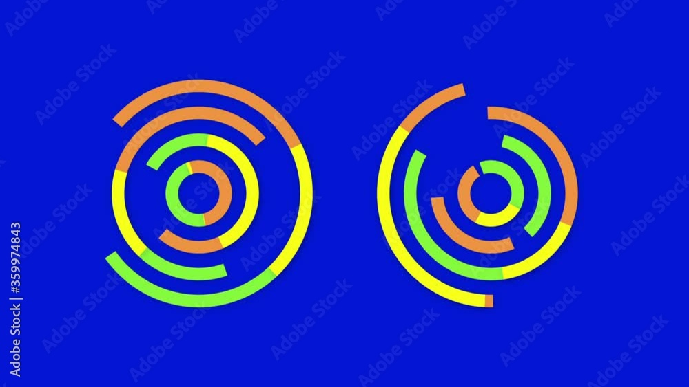 2 doughnut charts loop animation of data changing on blue background 2 doughnut charts loop animation of data changing on blue background