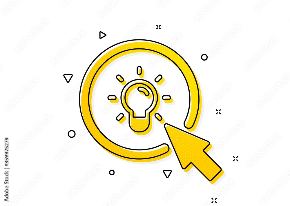 Mouse cursor sign. Idea lamp icon. Light bulb symbol. Yellow circles pattern. Classic energy icon. Geometric elements. Vector
