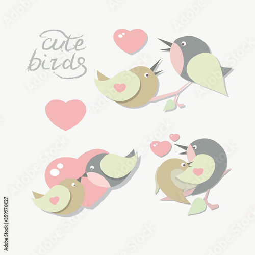 Lovely birds, gentle colors. Set. Vector graphics. Stock illustration.