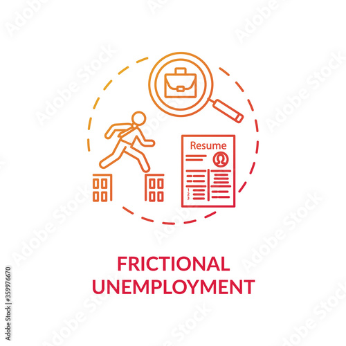 Frictional unemployment red gradient concept icon. Search for job in new town. Graduate look for work. Labour crisis idea thin line illustration. Vector isolated outline RGB color drawing