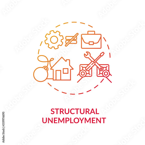 Structural unemployment red gradient concept icon. Loss of job because of technology innovation. Social economic issue idea thin line illustration. Vector isolated outline RGB color drawing