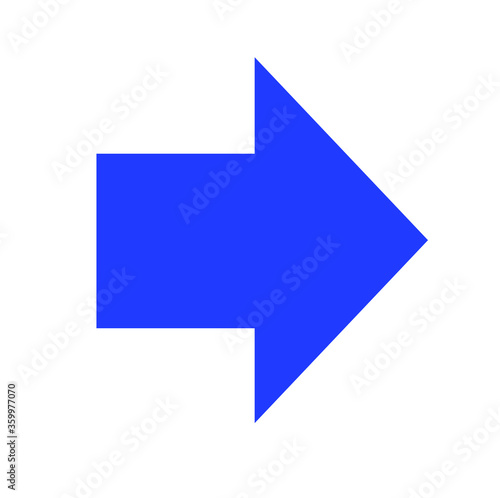 Blue large forward or right pointing solid arrow icon sketched as vector symbol 