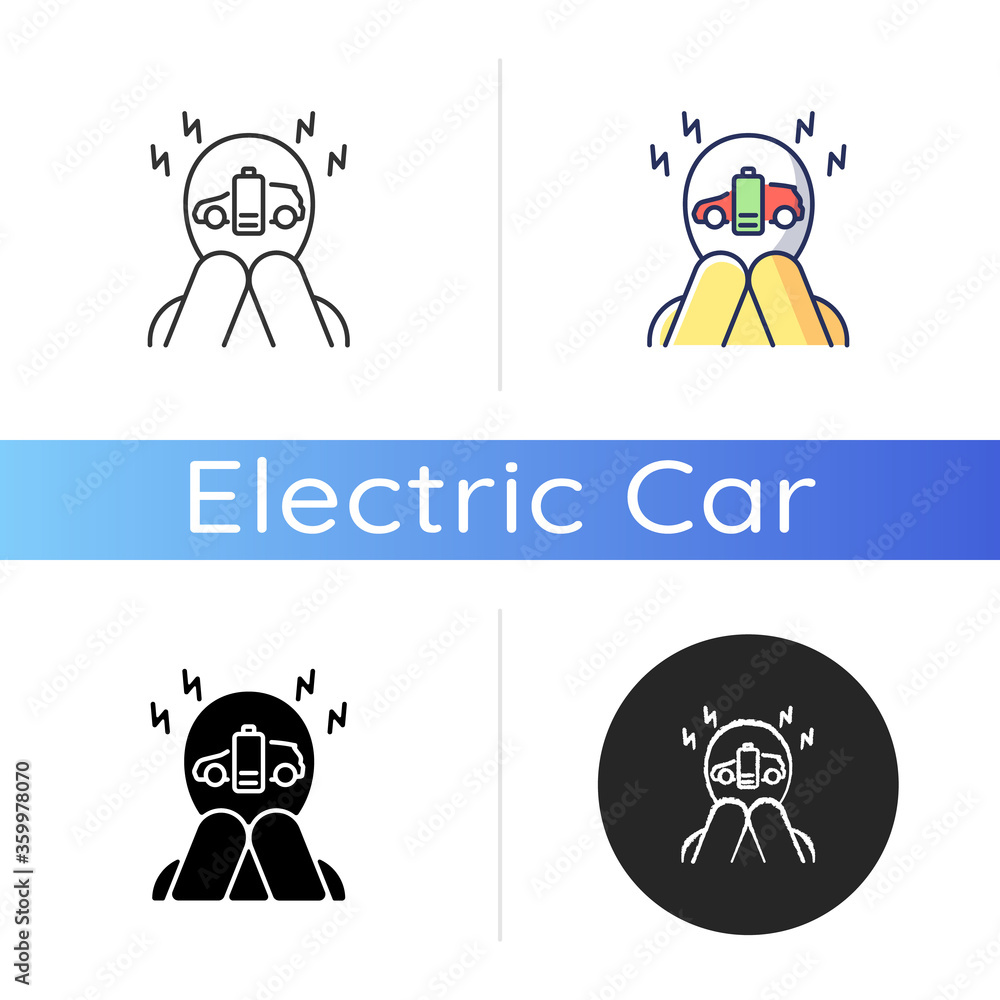 Range anxiety icon. Linear black and RGB color styles. Electric vehicle