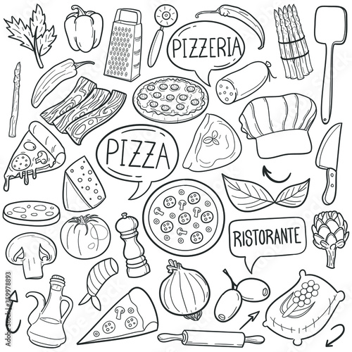 Wallpaper Mural Pizza Italian Food Traditional Doodle Icons Sketch Hand Made Design Vector Torontodigital.ca