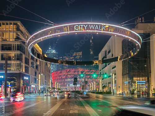 Dubai City Walk at night, a beautiful residential and tourist attraction outdoor area | Modern design