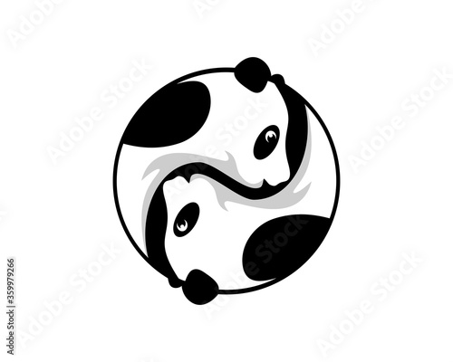 Two panda form a yin yang