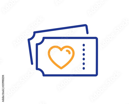 Love tickets line icon. Valentines day sign. Couple relationships symbol. Colorful thin line outline concept. Linear style love tickets icon. Editable stroke. Vector