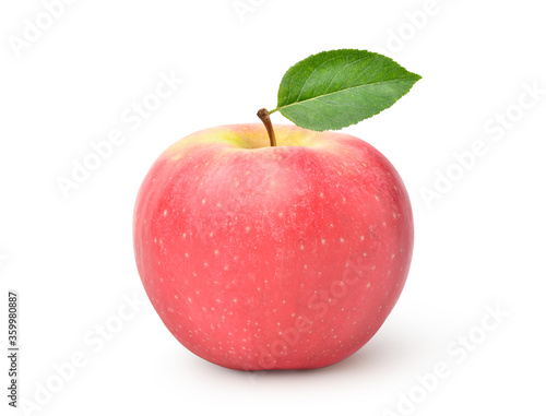 Fuji Apple with leaf isolated on white backgrpund with clipping path.