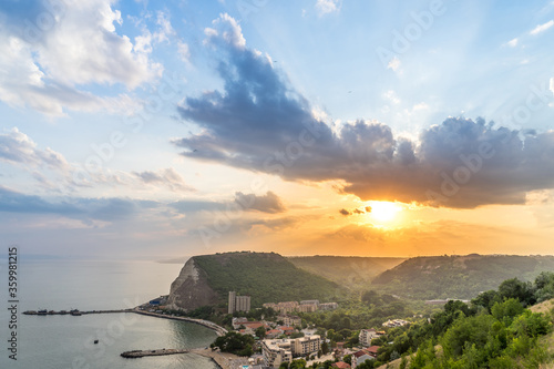 Sunset over town of Kavarna, Bulgaria