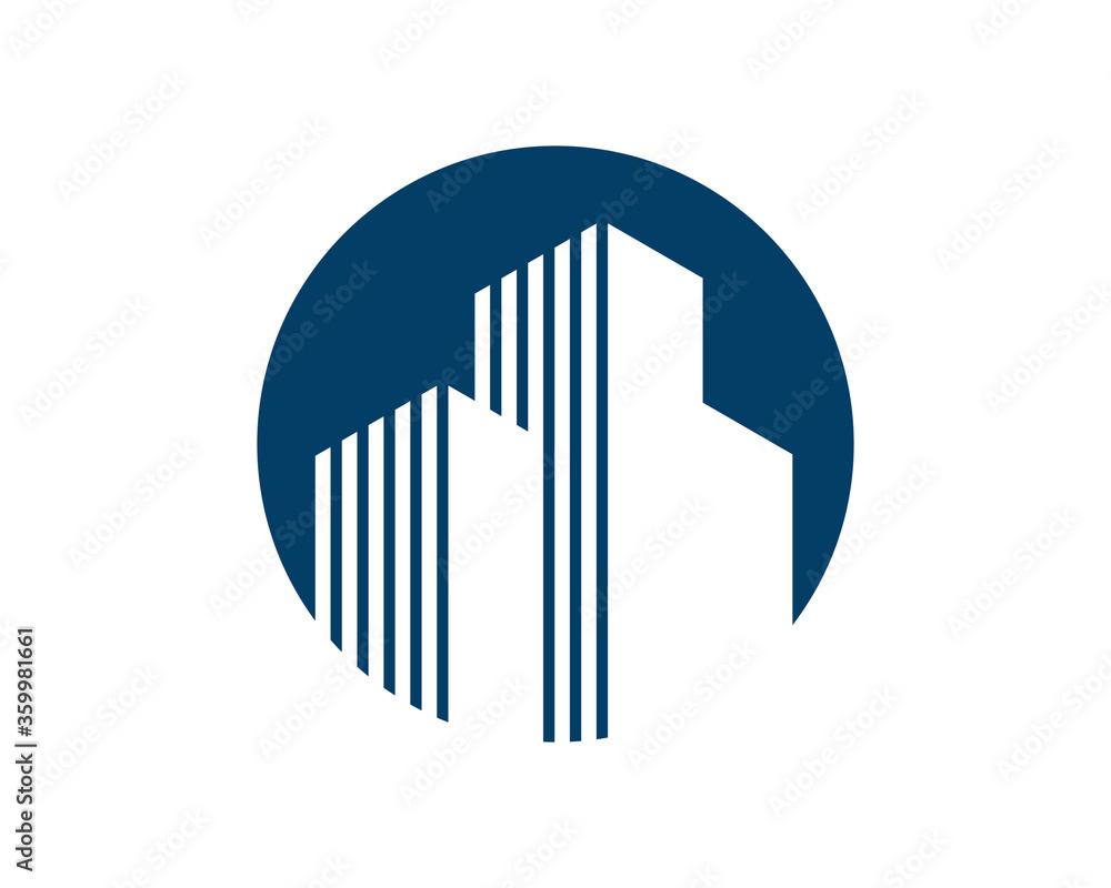 Circle shape with building silhouette inside Circle shape with building silhouette inside