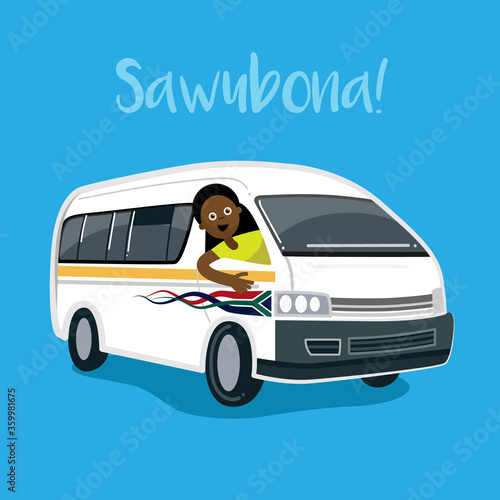 South African Taxi on a Blue Background