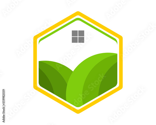 Hexagon shape with farm house inside