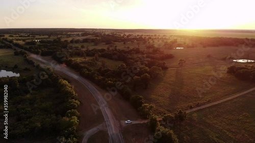 Traveling Towards the Horizon During Sunset Over The Texas Hill Country
