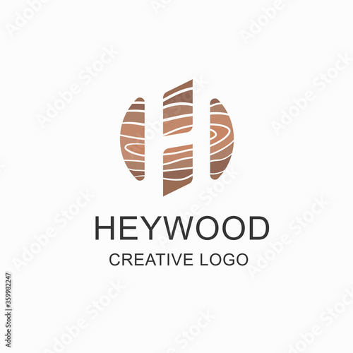 letter H logo with wooden texture, negative space concept symbol design template