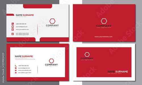 Red and White Clean Modern Business Card Design Template. Personal Business card witn logo.
