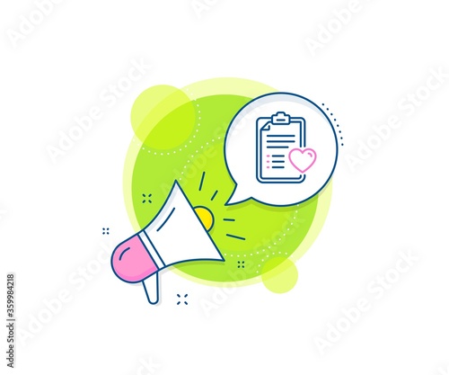Hospital patient history sign. Megaphone promotion complex icon. Medical survey line icon. Business marketing banner. Patient history sign. Vector