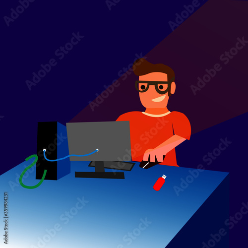 Person surfing the internet, maybe he is a programmer, or a freelancer. 