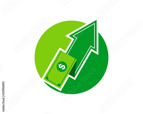 Circle shape with money and upside arrow inside