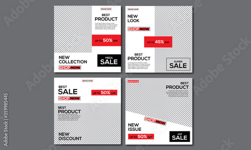 Set of Social Media Add Banner Design. Minimal layout Square Social Media Add Banner in Red and Black Frame Color. Editable Banner Template. Social Media Post, Story.