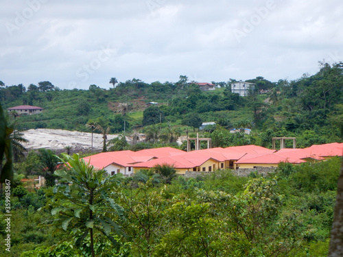 West Africa, liberia, Yekepa, 1 of July 2015. View on Yekepa town. Beautiful view on Yekepa from the bush. Expensive houses for expatriates. photo