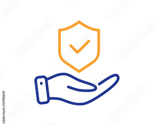 Insurance hand line icon. Risk coverage sign. Policyholder protection symbol. Colorful thin line outline concept. Linear style insurance hand icon. Editable stroke. Vector