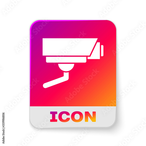 White Security camera icon isolated on white background. Rectangle color button. Vector