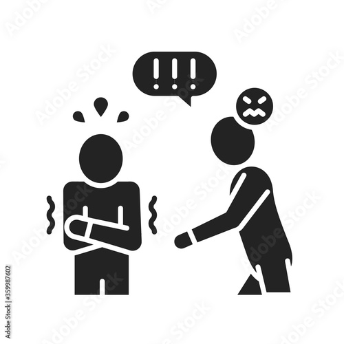 Intimidation black glyph icon. Verbal bullying. Harassment, and violence. Sign for web page, mobile app, button, logo.