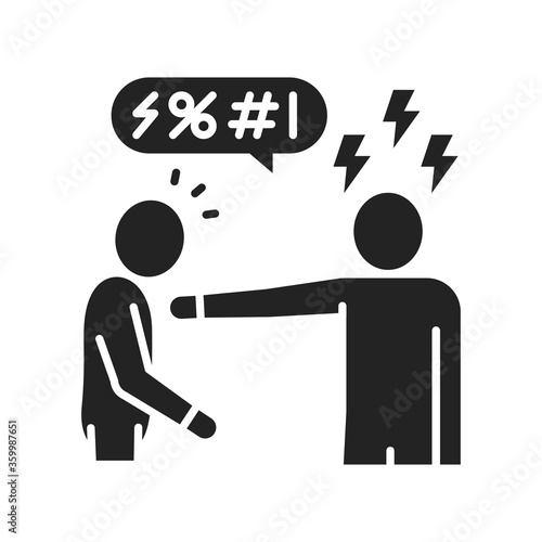Insult black glyph icon. Verbal bullying. Harassment, social abuse and violence. Sign for web page, mobile app, button, logo.