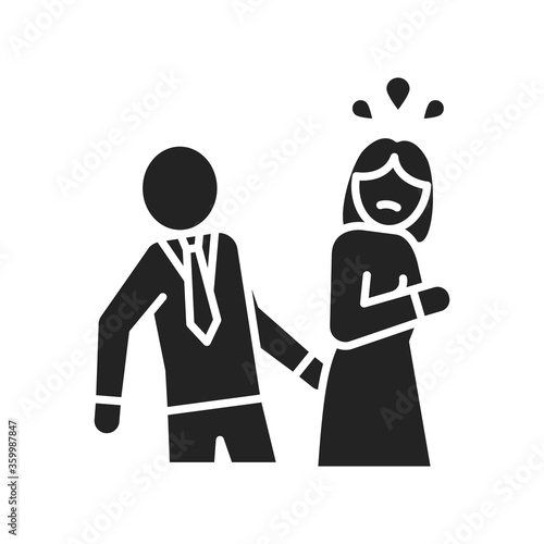 Sexual bullying black glyph icon. Woman harassment and violence. Sign for web page, mobile app, button, logo.