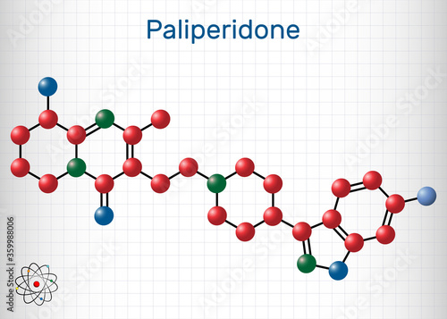 Paliperidone, 9-Hydroxyrisperidone molecule. It is atypical antipsychotic agent that is used in the treatment of schizophrenia. Sheet of paper in a cage photo