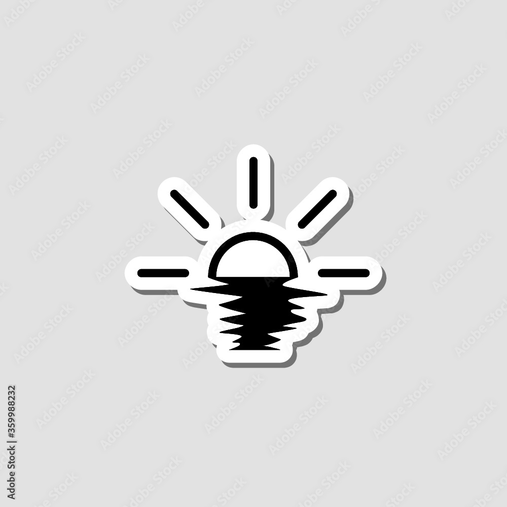 Sunset and sea waves sticker icon isolated on gray background Sunset and sea waves sticker icon isolated on gray background