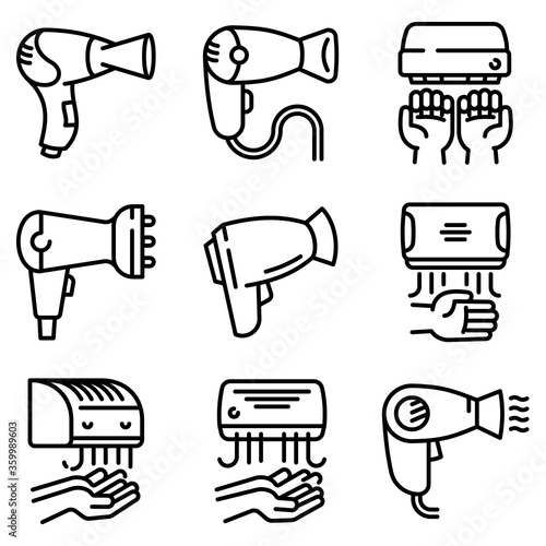 Dryer icons set. Outline set of dryer vector icons for web design isolated on white background