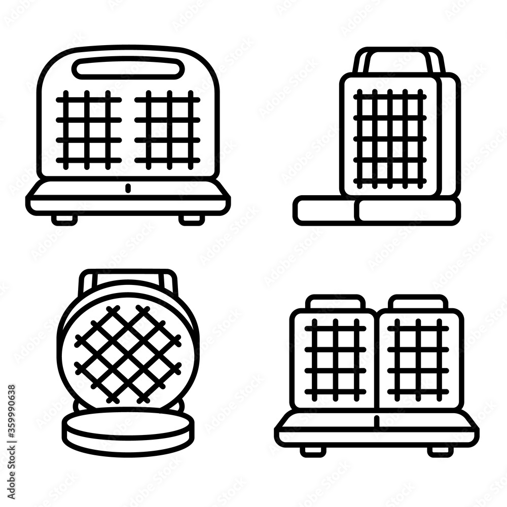 Waffleiron icons set. Outline set of waffleiron vector icons for web