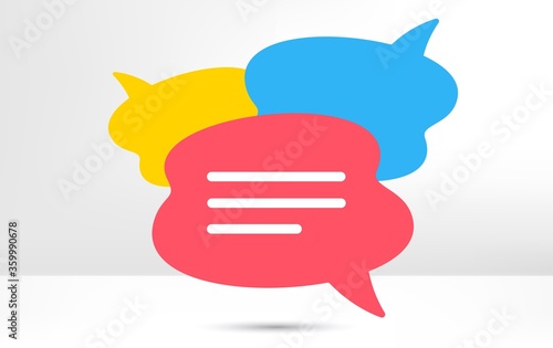 Speech bubble icon. Chat message sign. Talk, speak symbol. Communication balloon template. Support or contact icon. Talking, thinking chat bubble. Thought sign. Colorful dialog elements. Vector