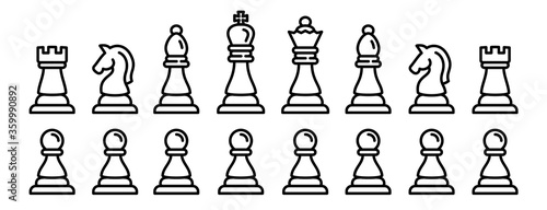 Chess icons set. Outline set of chess vector icons for web design isolated on white background photo
