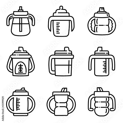 Sippy cup icons set. Outline set of sippy cup vector icons for web design isolated on white background